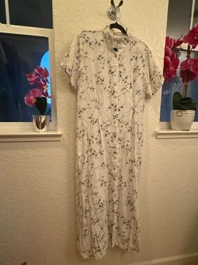 Aly Wear Vintage💯% Linen Maxi Dress Lagenlook Floral Print&Wooden Buttons S-Med